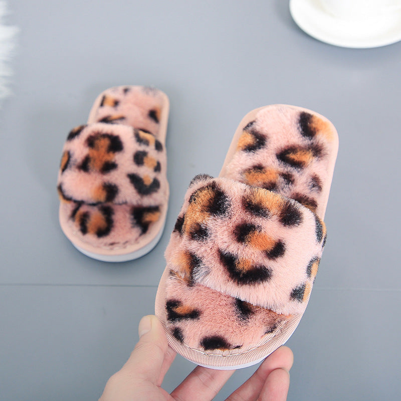 Wholesale Children's Leopard Print Fur Slippers