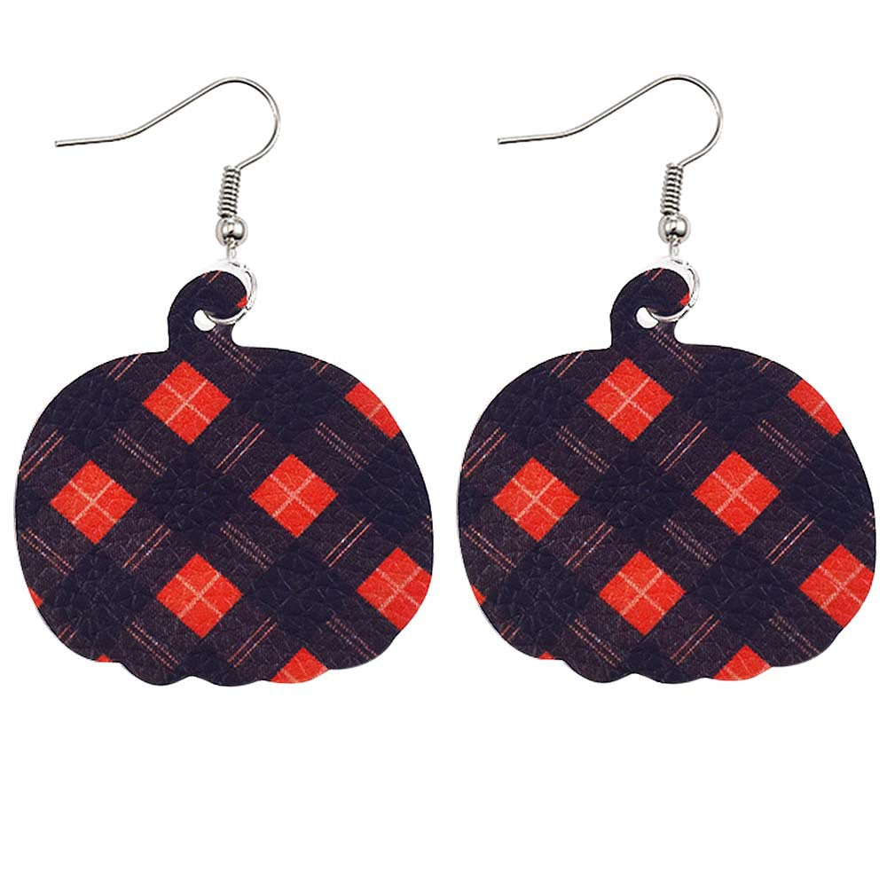Wholesale Thanksgiving Pumpkin Autumn Maple Leaf Reversible Print Leather Earrings