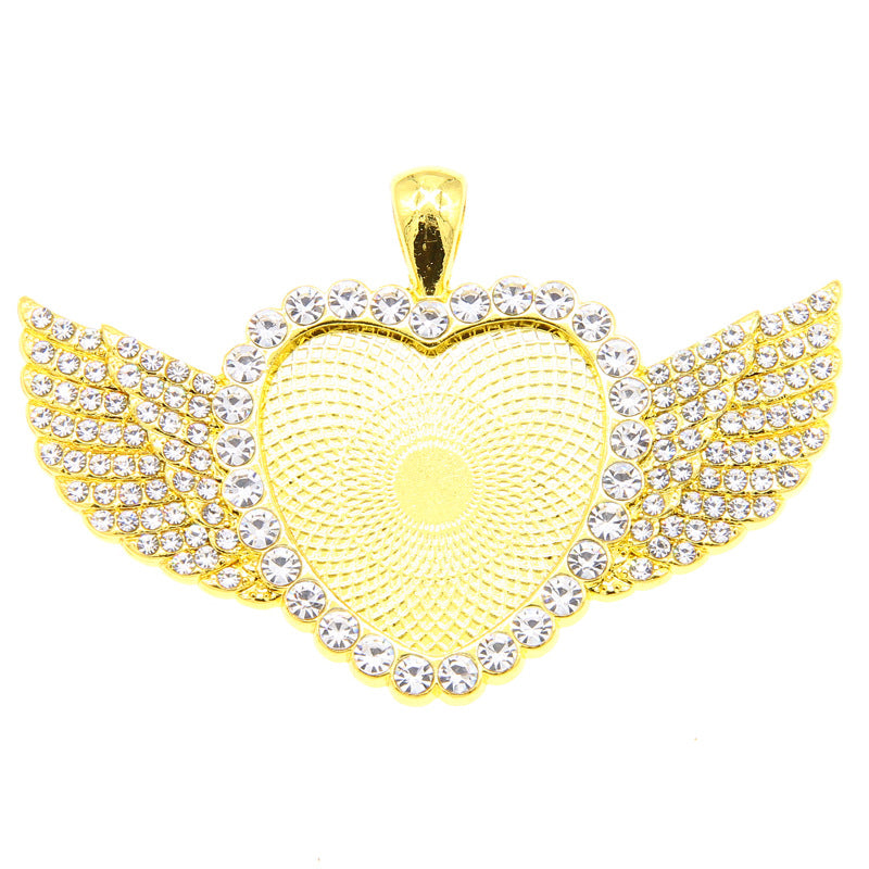 Wholesale 100PCS/PACK Alloy 25mm Angel Wings Full Diamond Heart Base