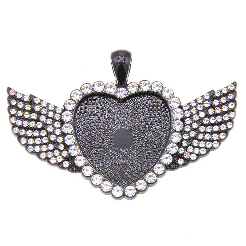 Wholesale 100PCS/PACK Alloy 25mm Angel Wings Full Diamond Heart Base