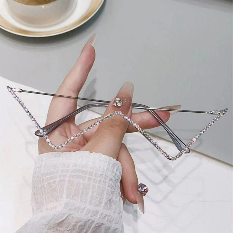 Wholesale Diamond Half Frame Street Shot V-shaped Decorative W-shaped Sunglasses