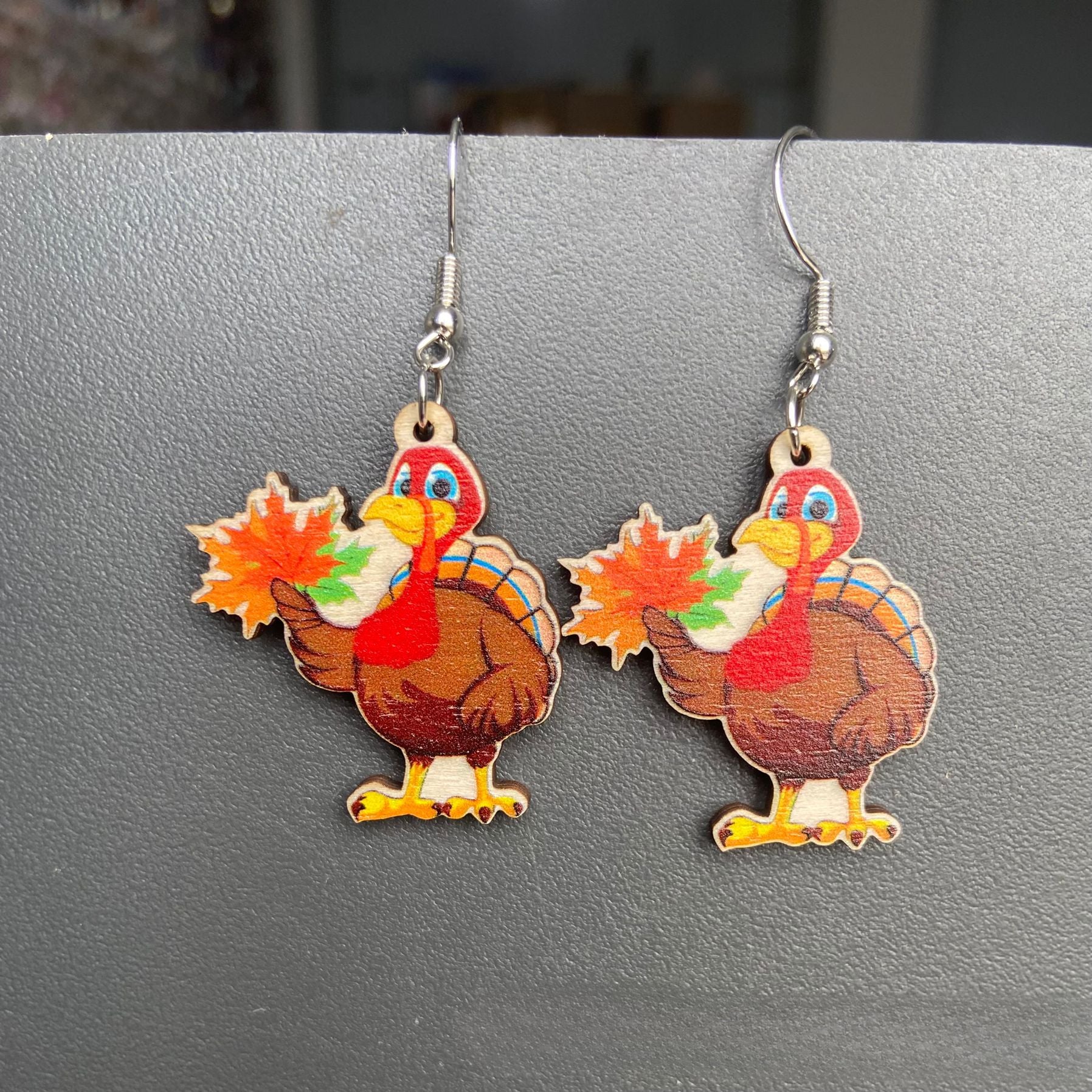 Wholesale 30pcs Thanksgiving Turkey Wooden Earrings Autumn Pizza Turkey Pumpkin Maple Leaf Chinese Restaurant Pendant