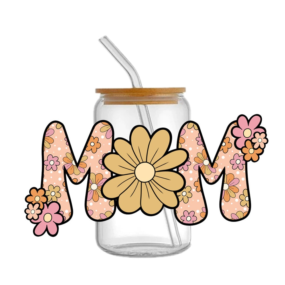 Wholesale 5pcs Mother's Day Flower Series Transparent UV DTF Transfer Crystal Cup Sticker wraps