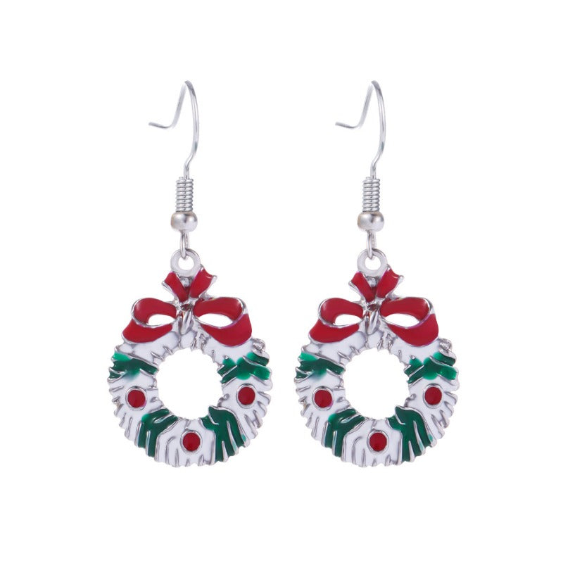Wholesale Christmas Series Fashion Alloy Christmas Tree Old Man Bell Elk Candy Cane Earrings