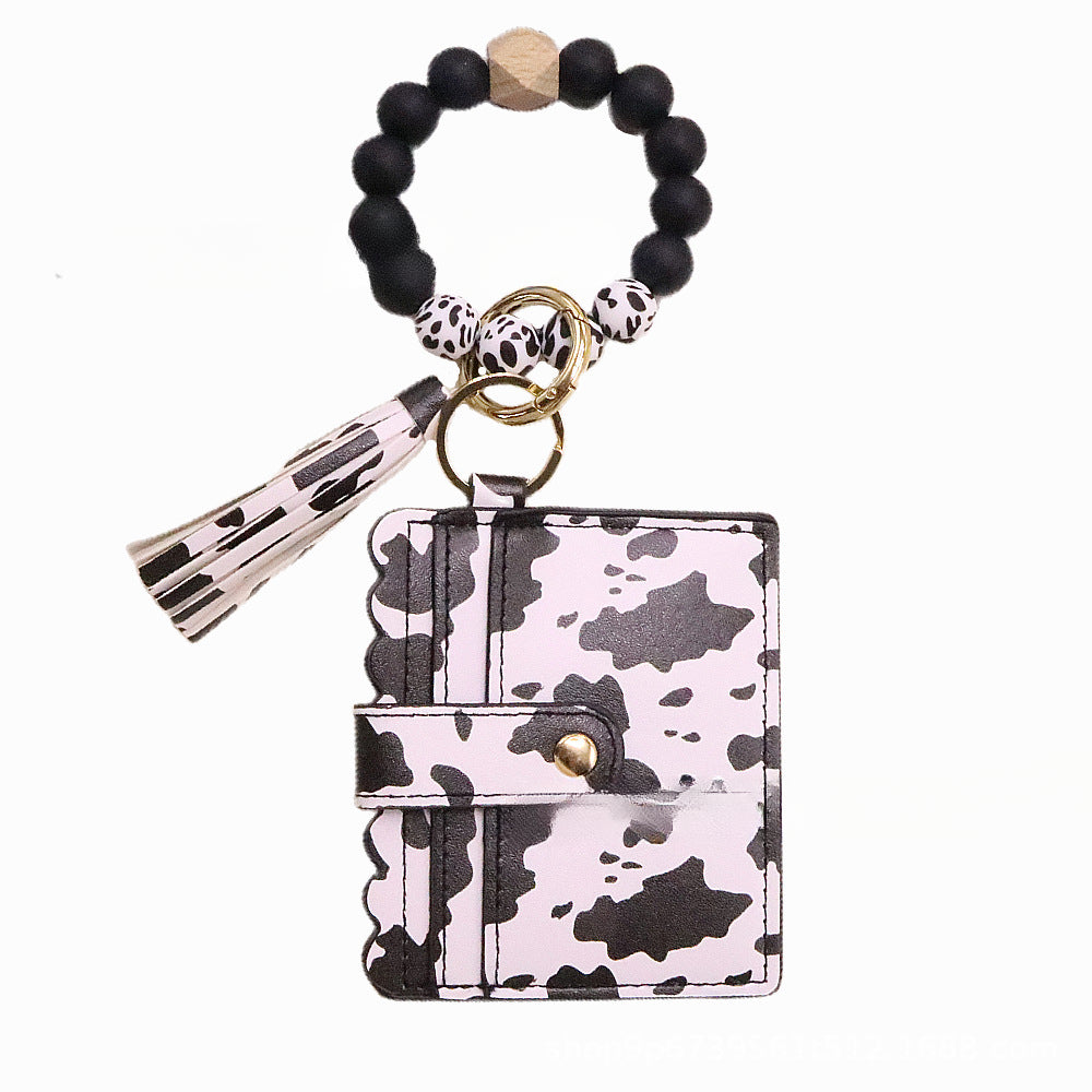 Wholesale Beech Card Holder PU Leather Tassel Bracelet Keychain