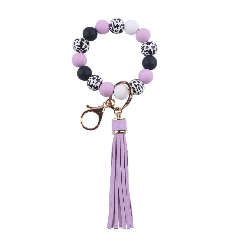 Wholesale Leather Tassel Silicone Beads Wooden Beads Bracelet Keychain