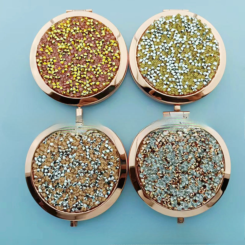 Wholesale 70mm Round Metal Snap Fastening, Crystal Appliqué Diamond Double-sided Mirror