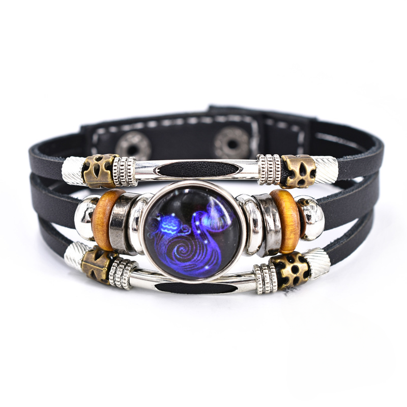 Wholesale Twelve Constellation Glow Couple Leather Strap Bracelet