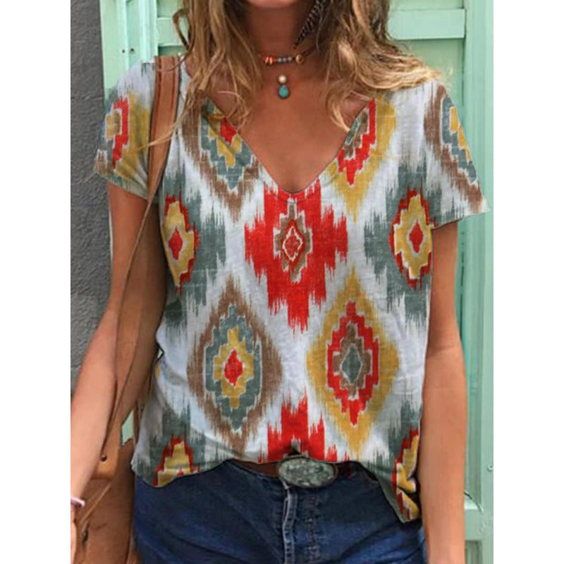 Wholesale Mother's Day Printed Polyester V-neck T-shirts