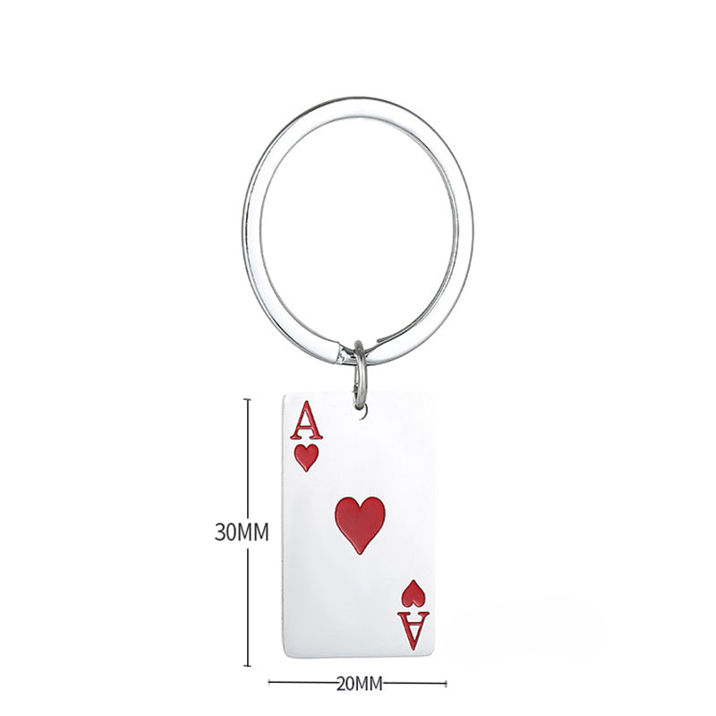 Tarjeta de juego de acero inoxidable al por mayor ACE of Spades Ace of Hearts Keychain