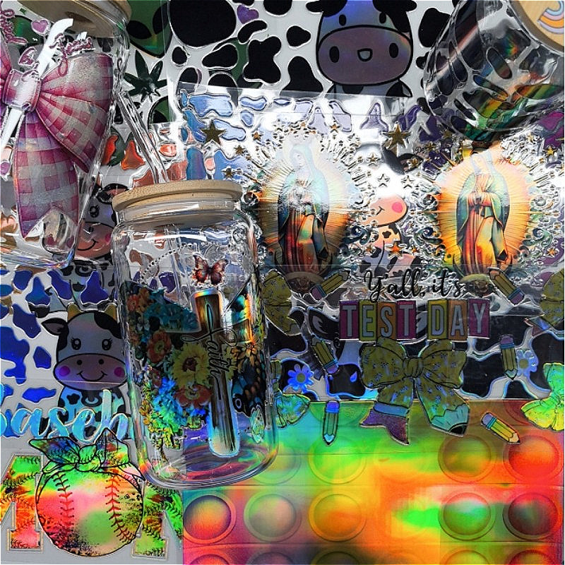 Wholesale 16oz Holographic Steel Cup UV DTF Stickers Random 10pcs/20pcs/50pcs Wraps for DIY Craftlaser wraps