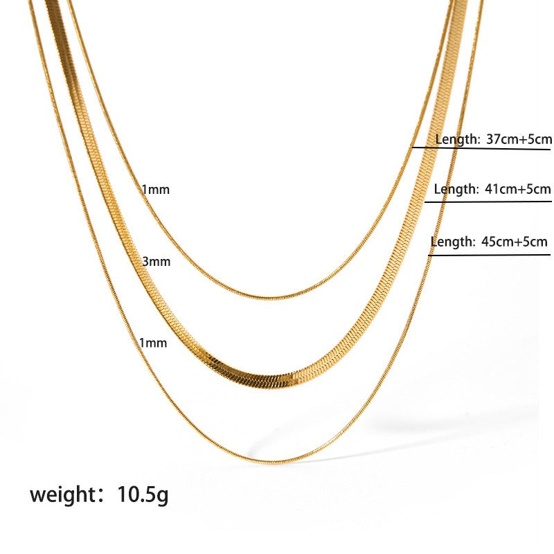 Wholesale Temperament Three-layer Blade Snake Bone Chain Minimalist All-match Gold-plated Stainless Steel Necklaces