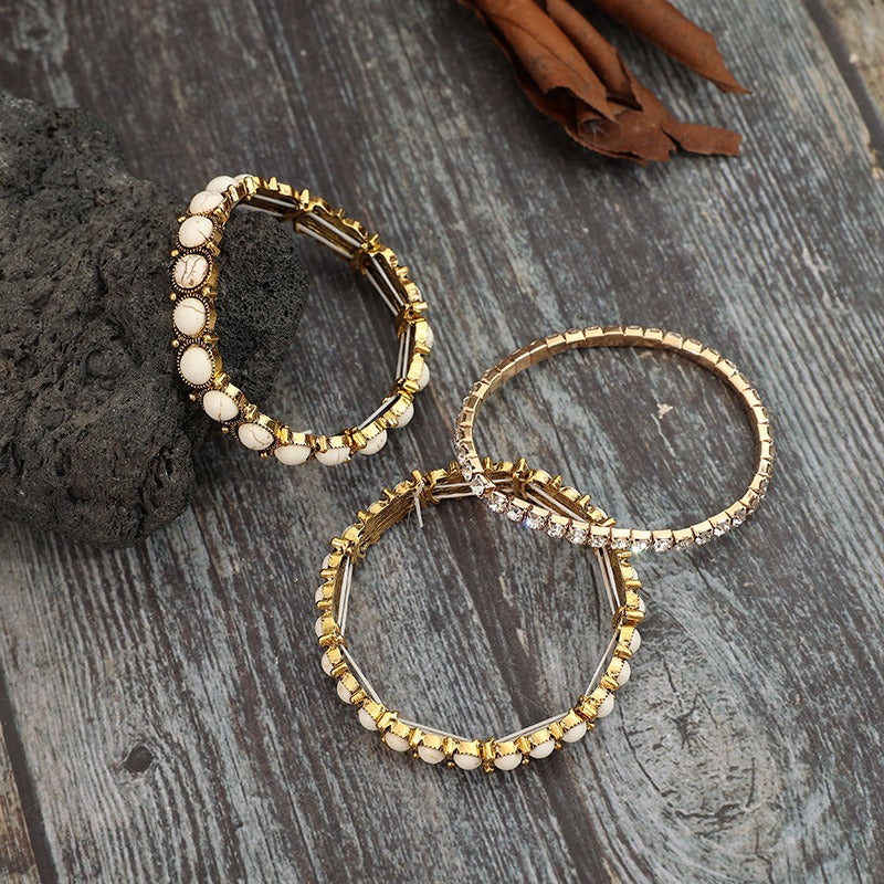 Wholesale Fashion Retro Bohemian Style Inlaid Turquoise Rhinestone Alloy Bracelet