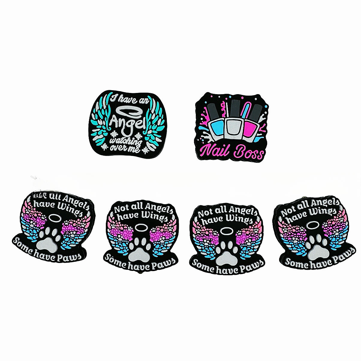 Wholesale 10pcs Wings Dog Paw Angel Nail Boss Straight Hole Silicone Beads