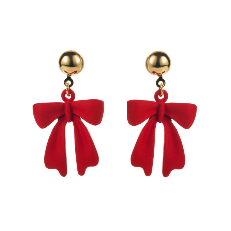 Wholesale Christmas Holiday Personality Simple Bell Bow Asymmetric Alloy Oil Drop Earrings