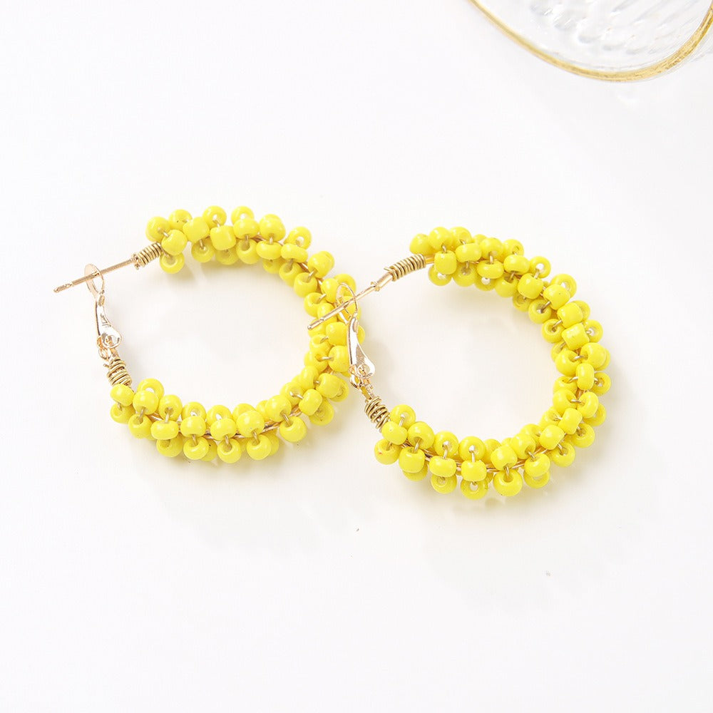 Wholesale Bohemian Colorful Circle Hand Braided Rice Bead Earrings