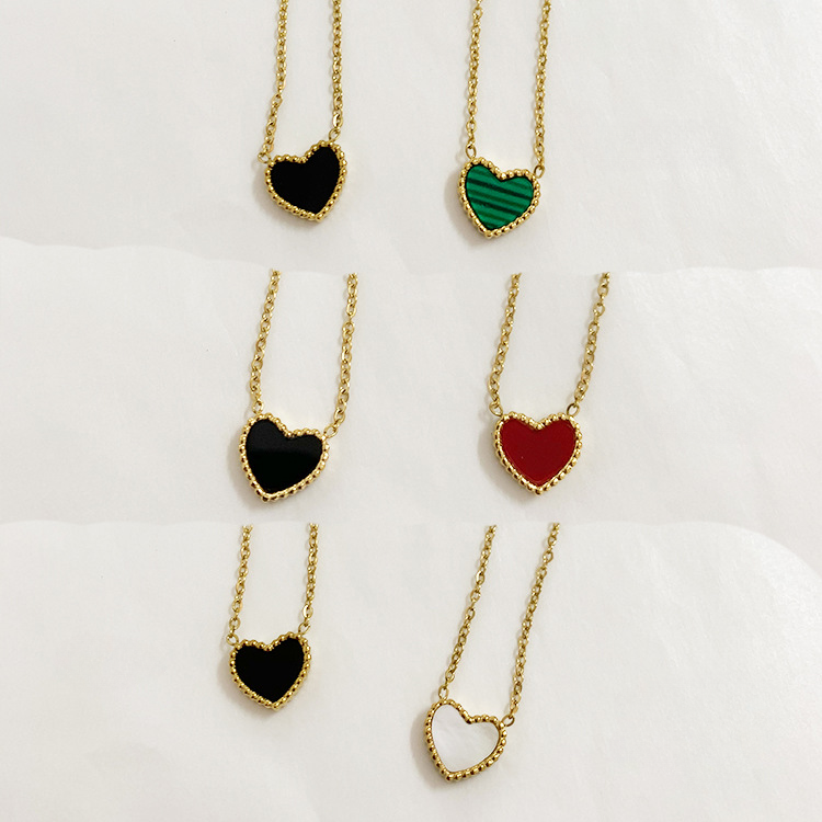 Wholesale Titanium Steel Double Sided Small Red Hearts Green Love Necklaces