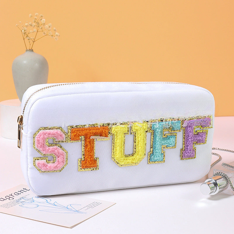 Wholesale Waterproof Embroidered Letters Nylon Cosmetic Bag