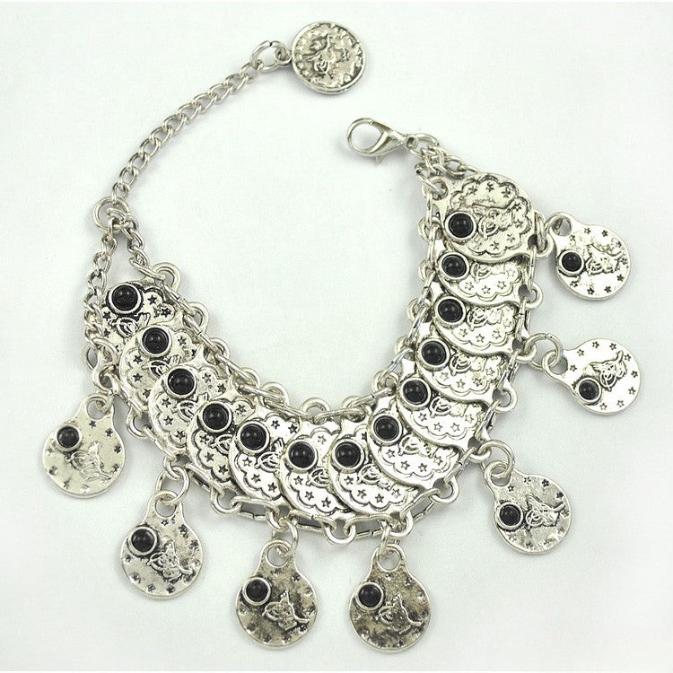 Wholesale Vintage Antique Silver Coin Tassel Bracelet
