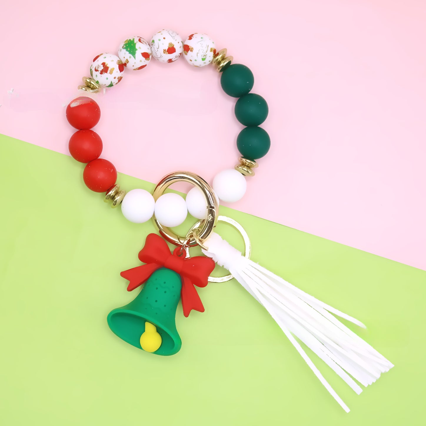 Wholesale Christmas Silicone Beaded Pendant Bracelet Keychain