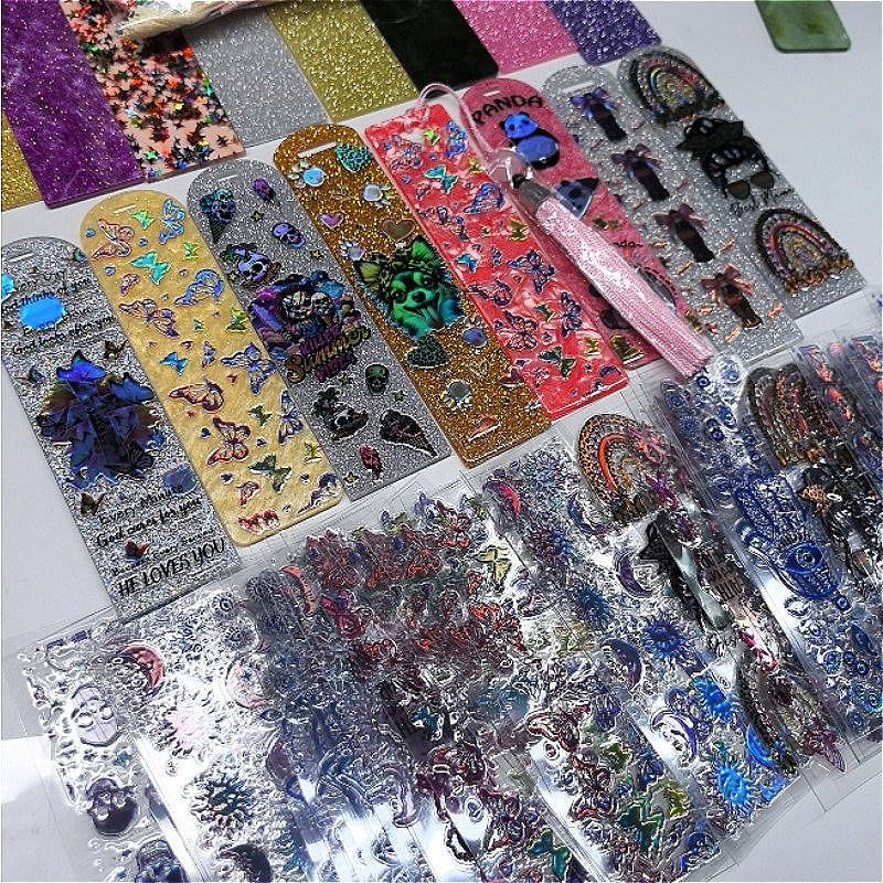 Wholesale Random Holographic Stickers 20/50/100pcs UV DTF Wraps & Cartoon Random Styles Bookmark Stickers for Crafts laser wraps