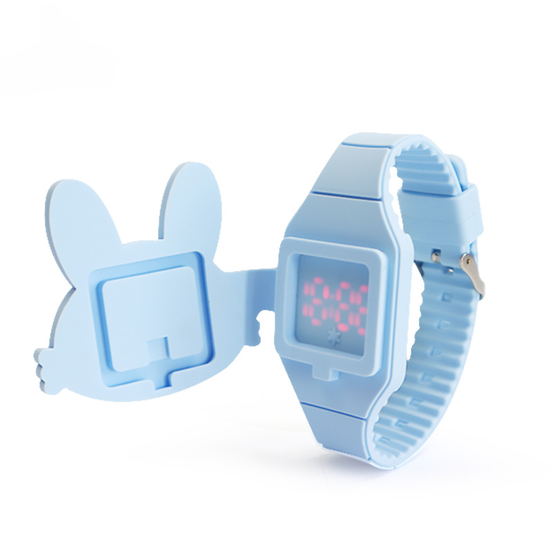 Wholesale led screen silicone flip cover rabbit watch