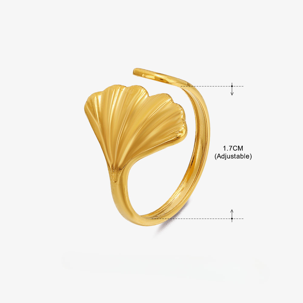 Wholesale Open Adjustable Leaf Gold Stainless Steel Ring