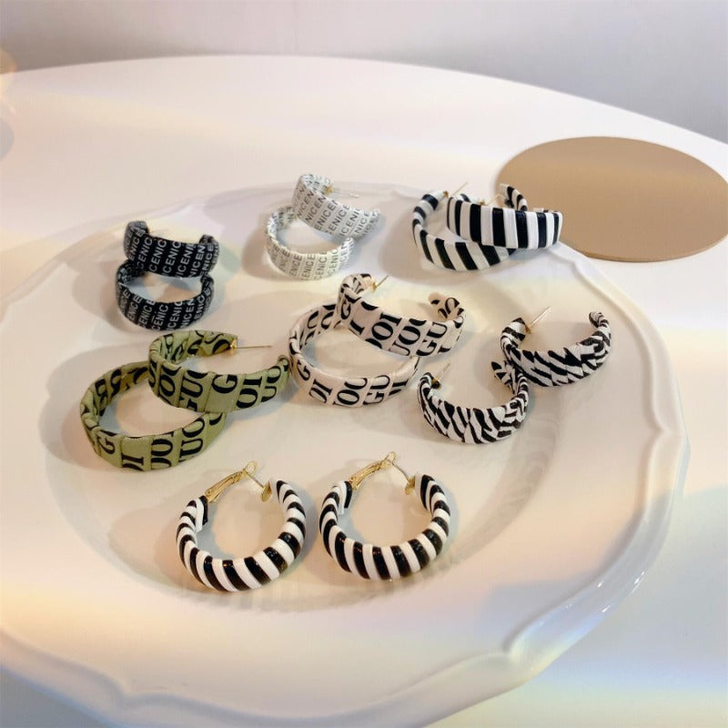 Wholesale S925 Silver Needle Versatile Letter Stripe Cold Wind Leather Earrings