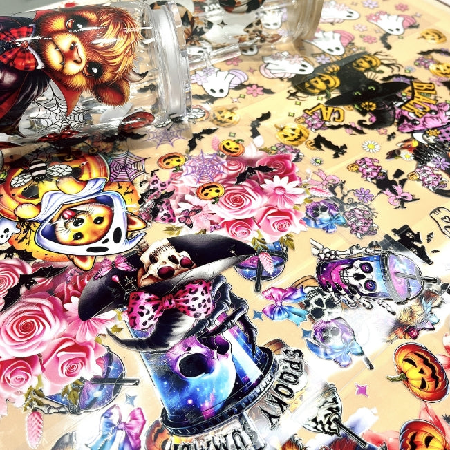 Wholesale Halloween 16oz Cup UV DTF Stickers Random 10pcs/20pcs Wraps for DIY Craft Halloween Festival Wraps