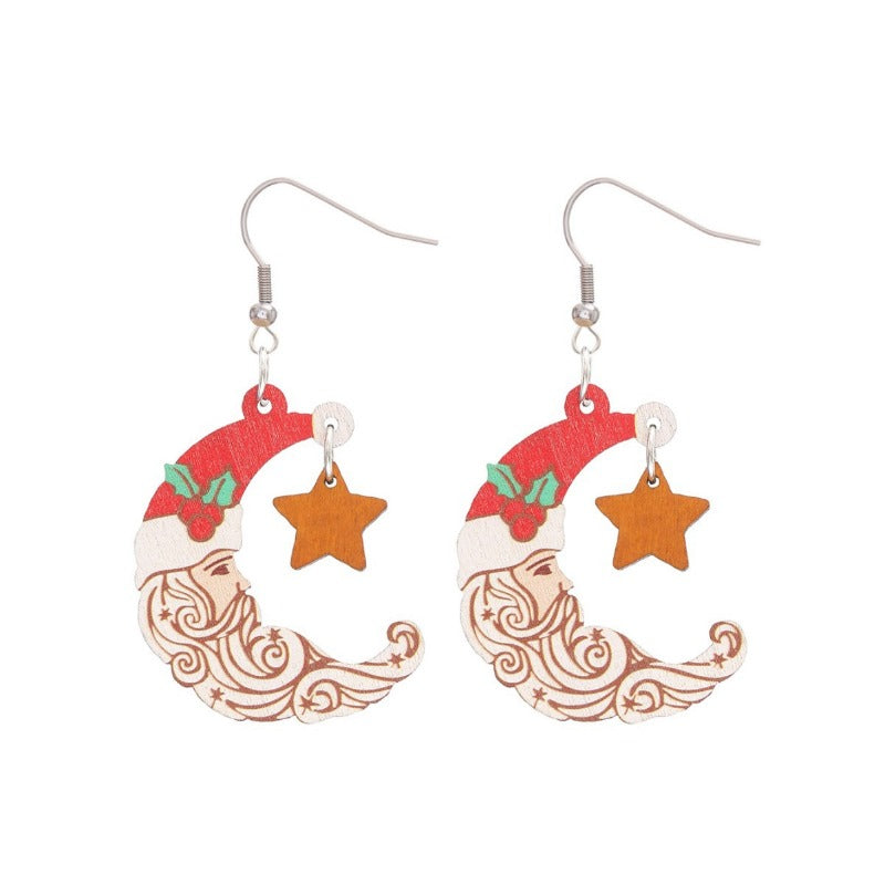 Wholesale Christmas Wooden Santa Claus Star Moon Versatile Fashion Festival Party Earrings