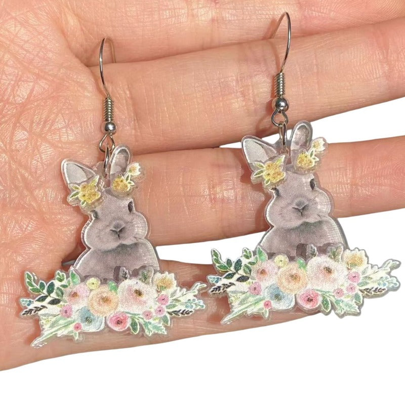 Wholesale Acrylic Double Layer Printing Cute Cartoon Animal Rabbit Easter Earrings