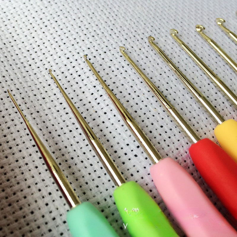 Wholesale 10pcs  TPR Soft Handle Aluminum Crochet Hook Set Colorful Lace Hook Fine Crochet Hook