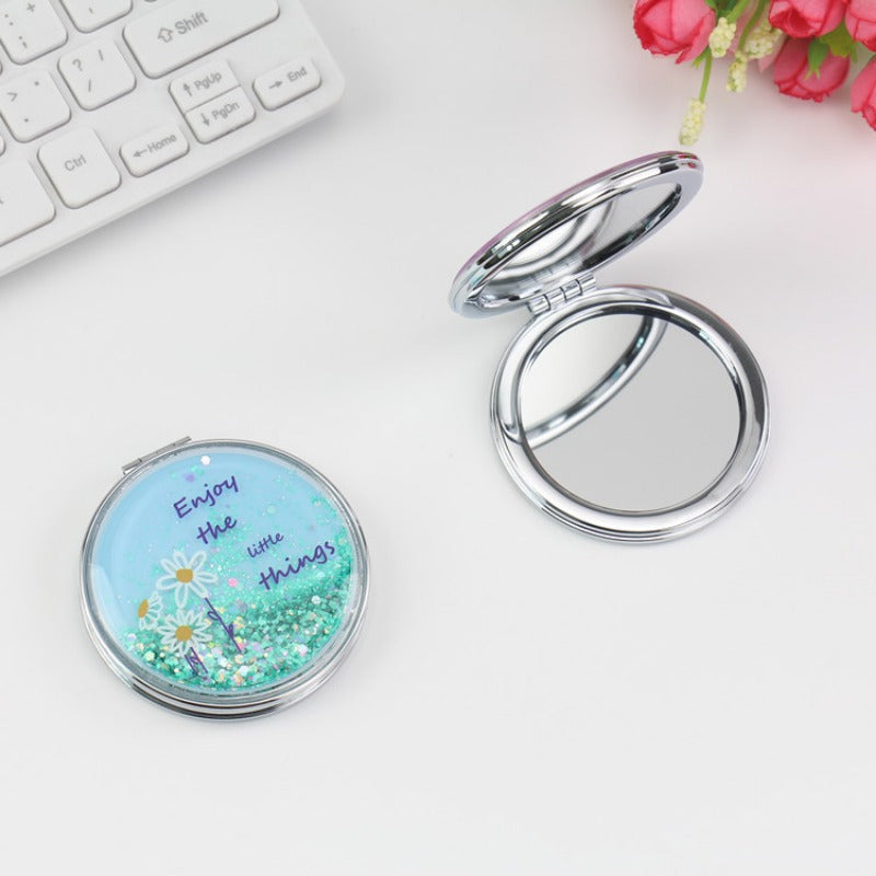 Wholesale Creative Flowing Sand Cute Girl Heart Cartoon Double Sided Portable Mirror