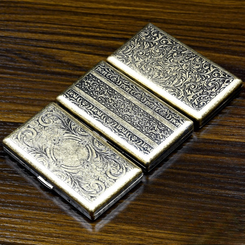 Wholesale 20 Pack Ultra-thin Automatic Flip Top Double-sided Stainless Steel Metal Tang Cao Retro Cigarette Box