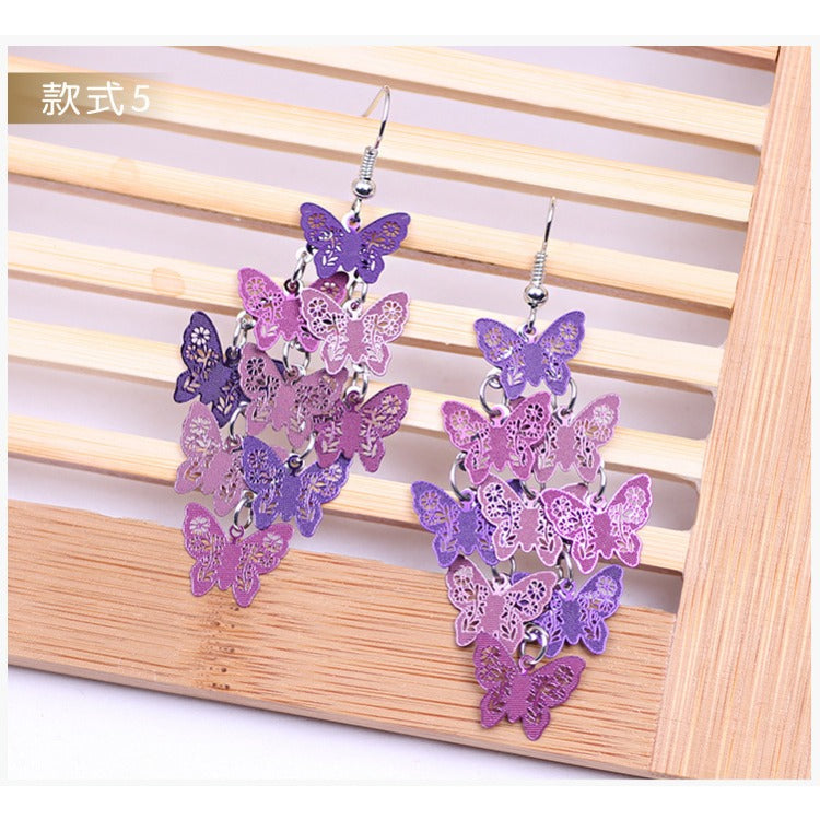 Wholesale Fashionable Temperament Butterfly Colorful Small Nine Pieces of Earrings