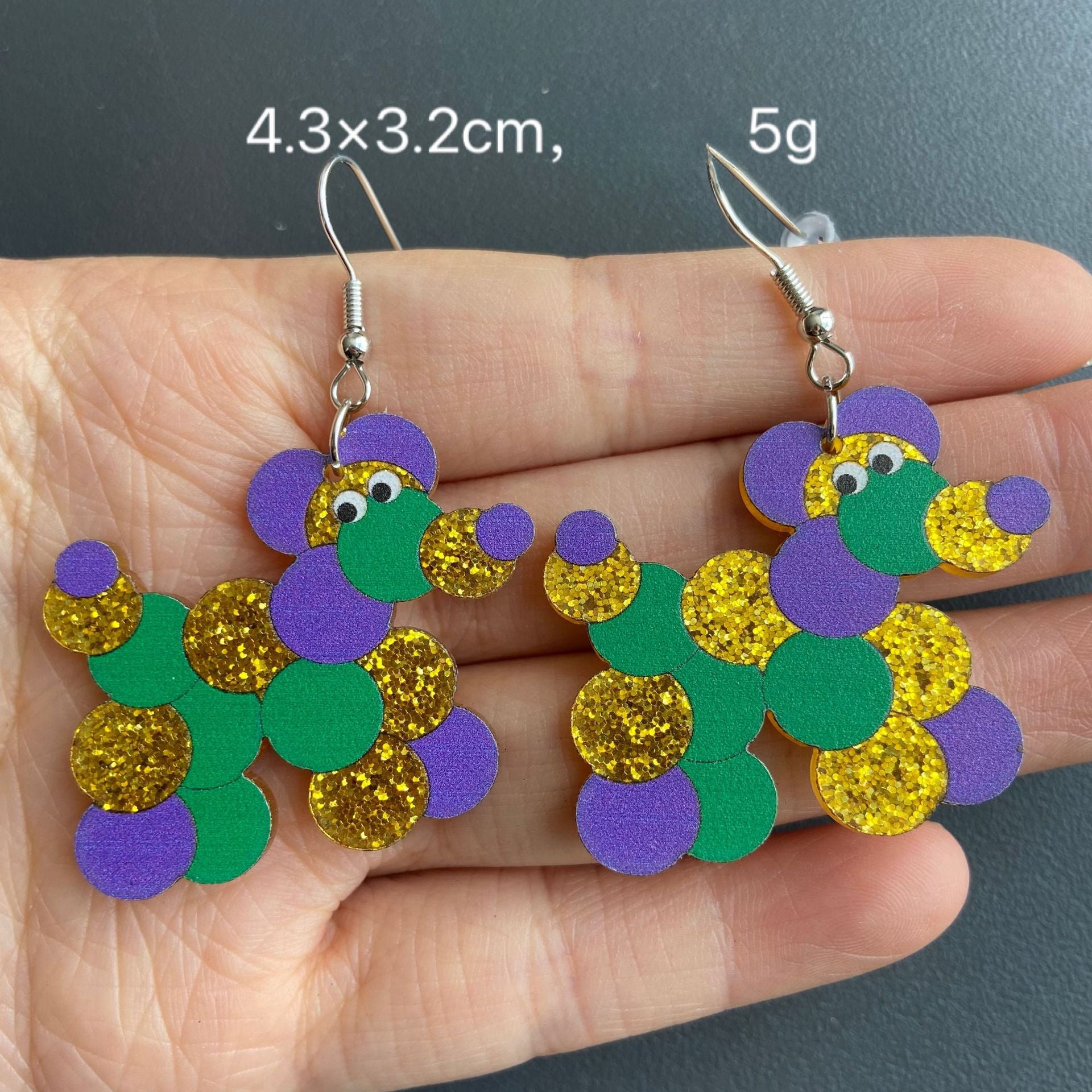 Wholesale Mardi Gras Tricolor Alpaca Champagne Bottle Ice Cream Tree Dog Earrings