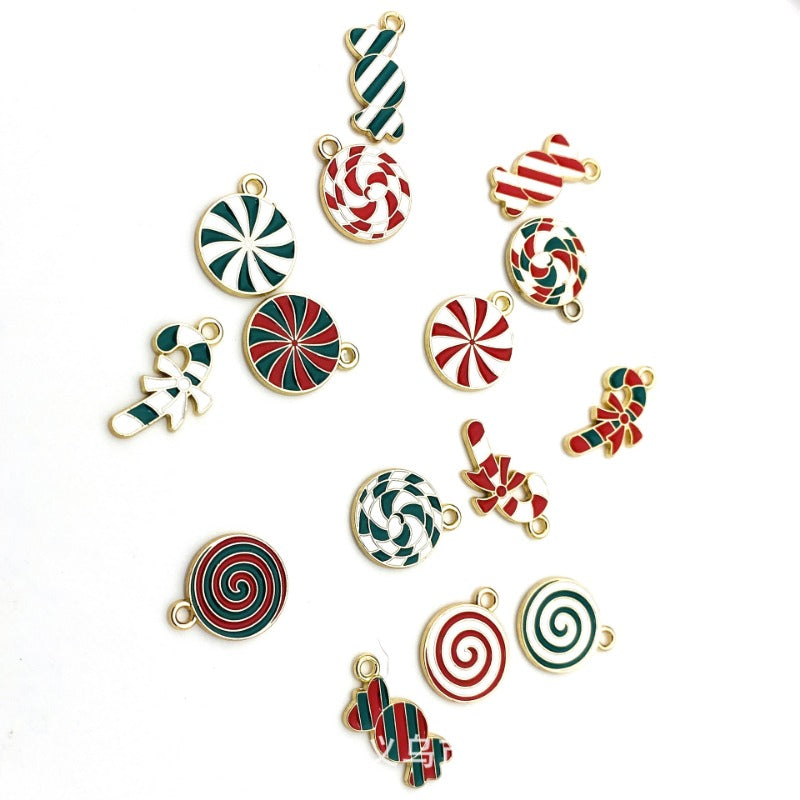 Wholesale 10pcs Christmas Candy Cane Lollipop Pendant Alloy Oil Drip Diy Pendant