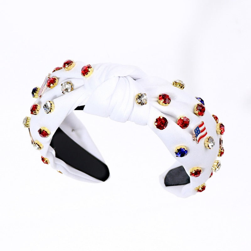 Wholesale Creative American Flag Nail Diamond Knotted Wide Brim Headband