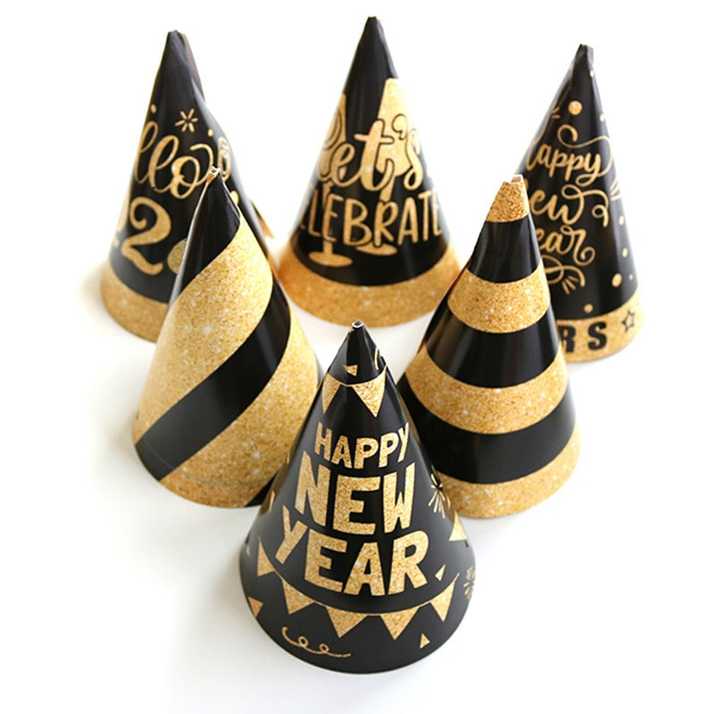 Wholesale 2025 Black Gold Paper Hat New Year's Eve Party Party Hat Decorations