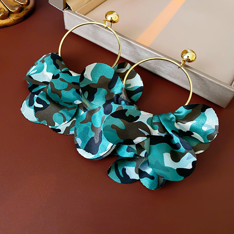 Wholesale Silver Needle Round Flower Petal Camouflage Earrings