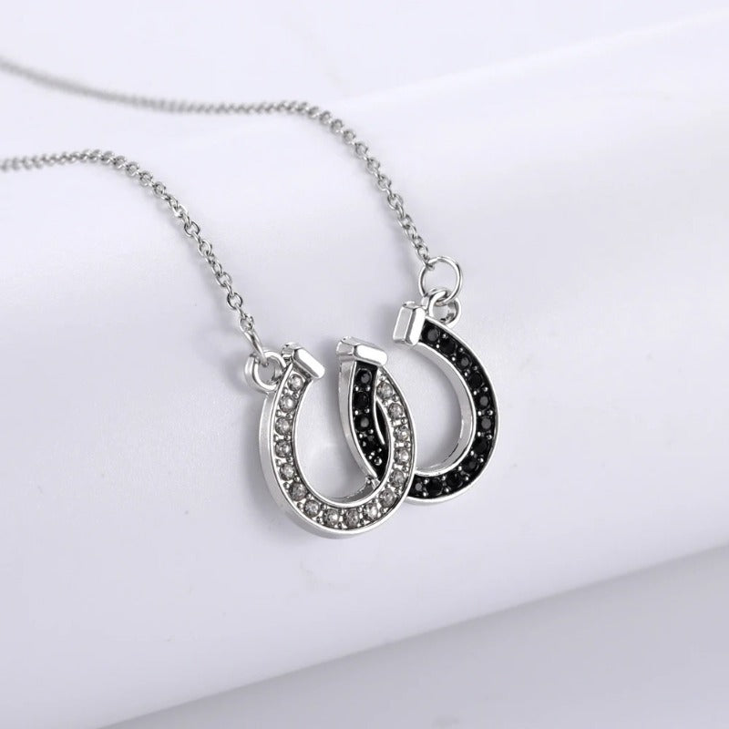 Wholesale Popular Halloween Black and White Diamond Double U Horseshoe Necklaces