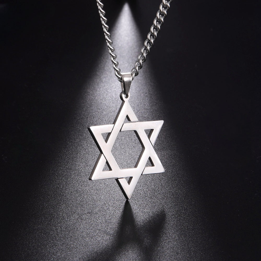 Wholesale Vintage Stainless Steel Six Pointed Star Necklace