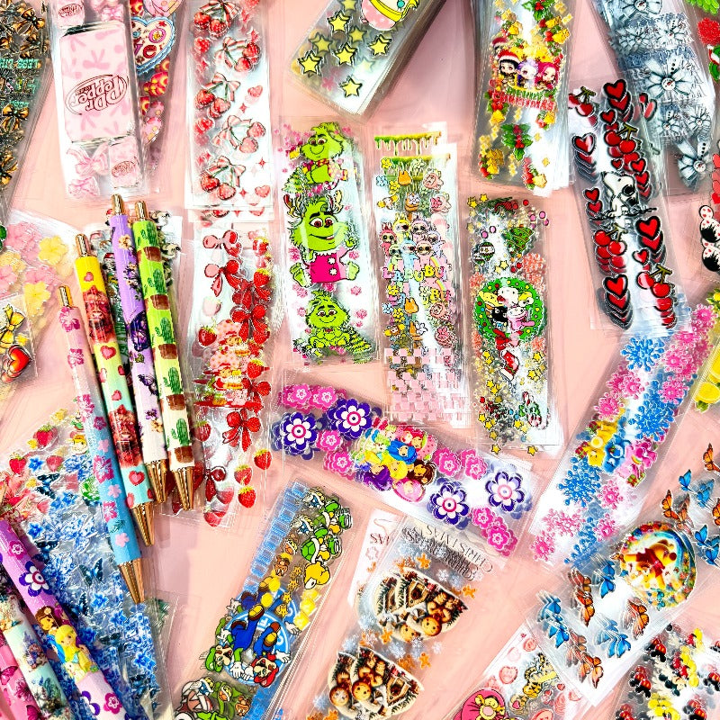 Wholesale Random 20/50/100pcs Cartoon Theme UV DTF Pen Wraps Different Styles Stickers
