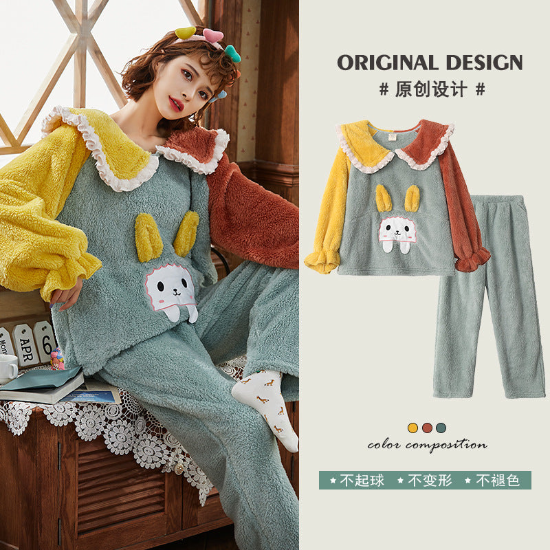 Wholesale Shu Cotton Velvet Autumn and Winter Thickened Outer Wear Flannel Set Pajamas