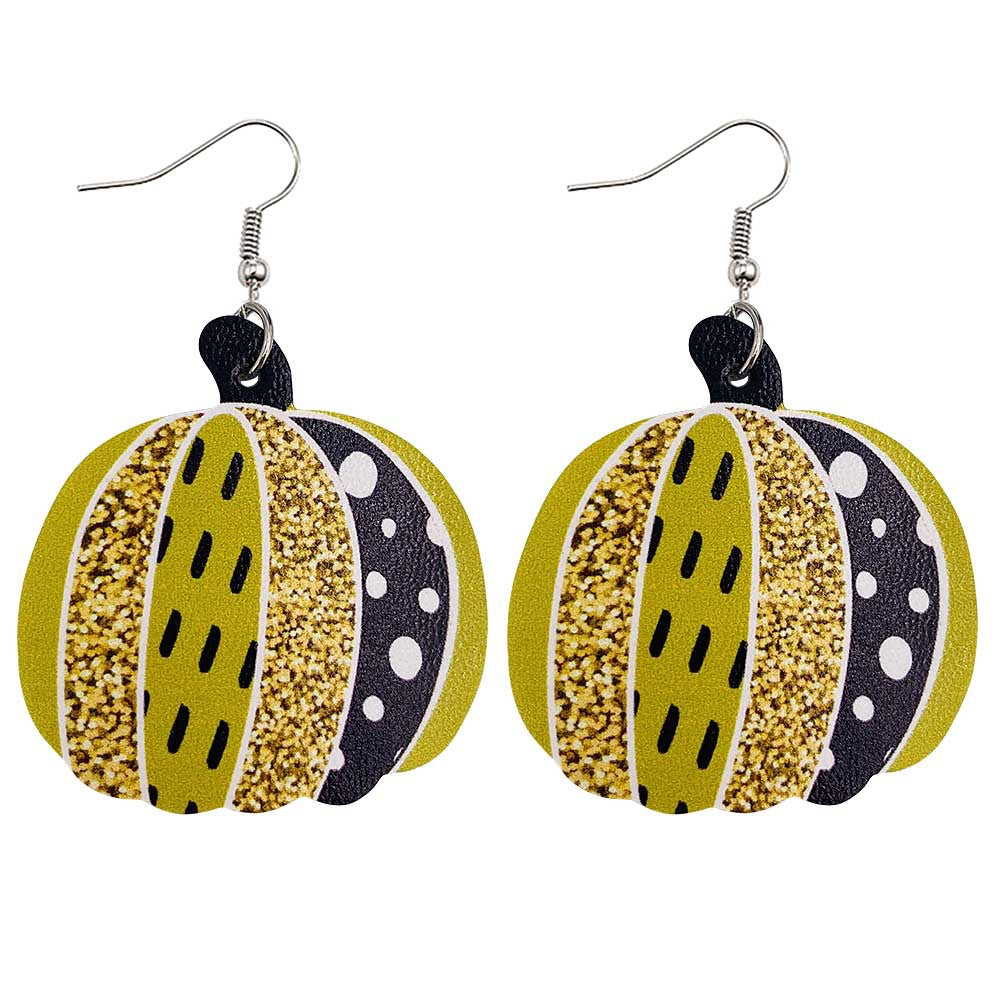 Wholesale Thanksgiving Pumpkin Autumn Maple Leaf Reversible Print Leather Earrings