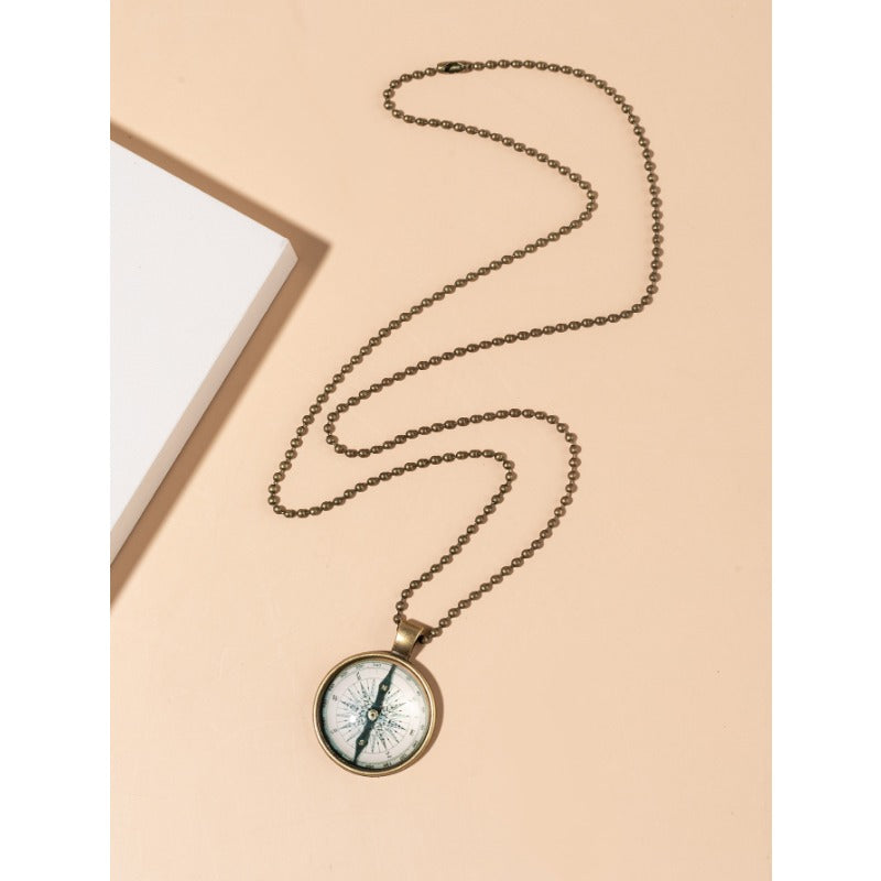 Wholesale Vintage Compass Time Gemstone Alloy Necklace