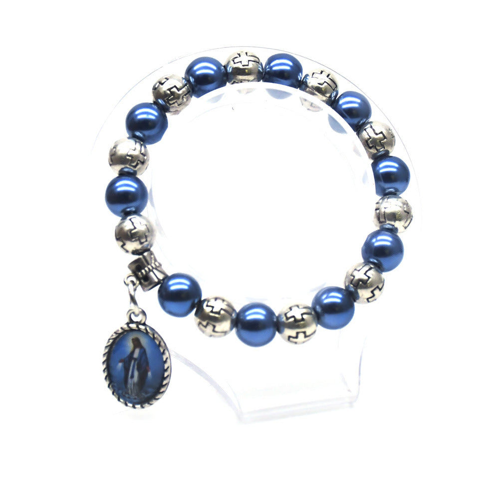 Wholesale Cross Blue Pearl Sapphire Bracelet