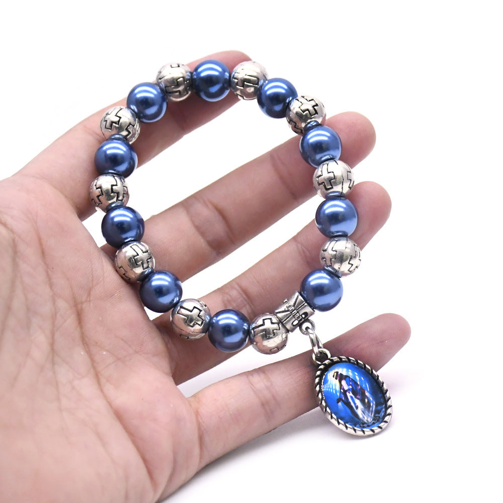 Wholesale Cross Blue Pearl Sapphire Bracelet