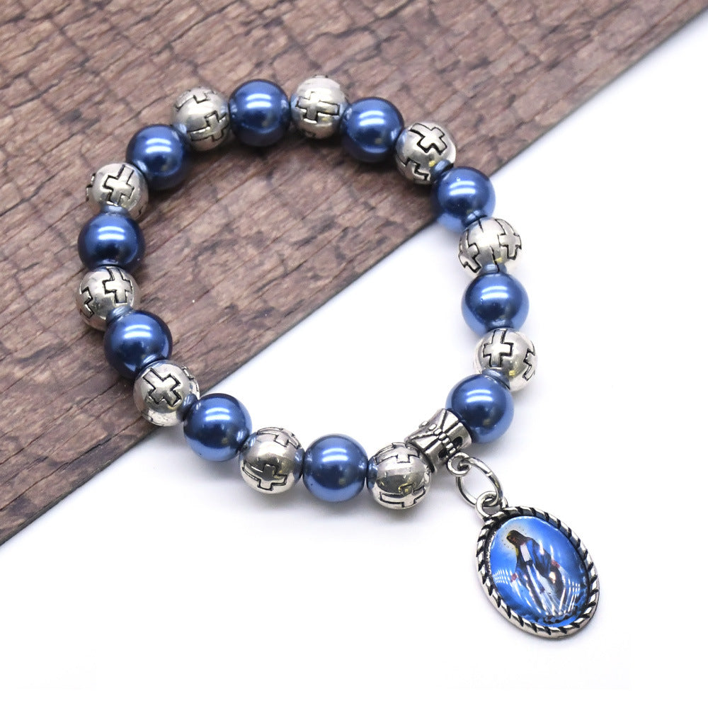 Wholesale Cross Blue Pearl Sapphire Bracelet