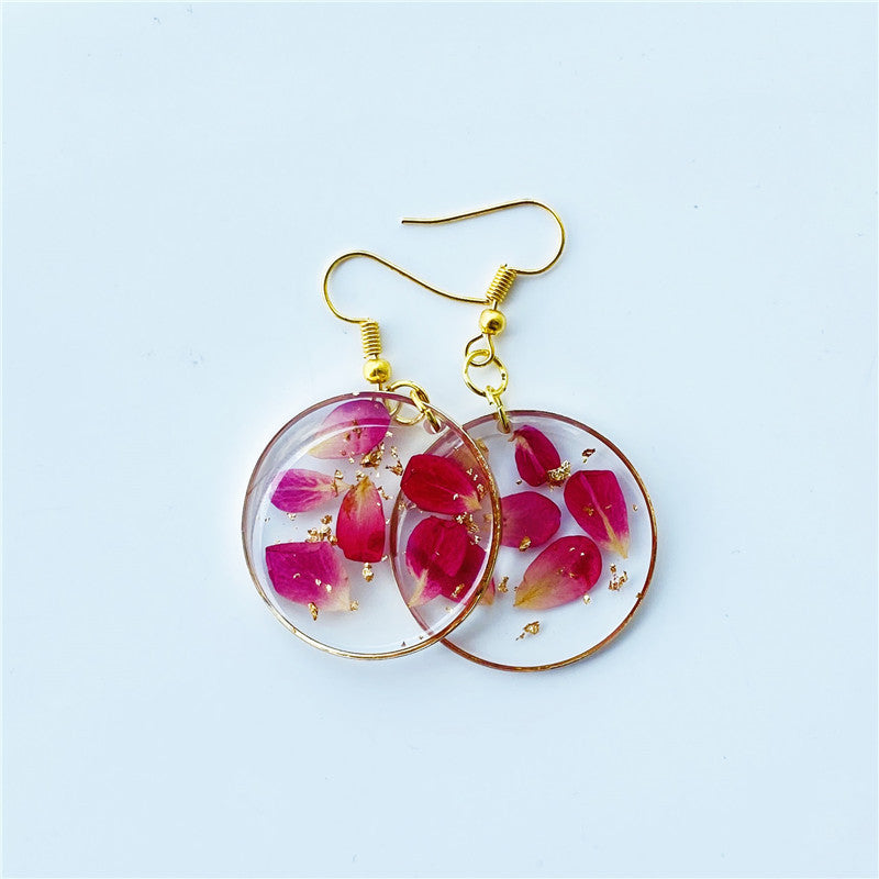 Wholesale 10pcs All-match Rose Petal Electroplated Gold Resin Earrings